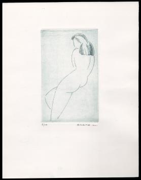 kunstwerk op papier, zittend meisje naakt