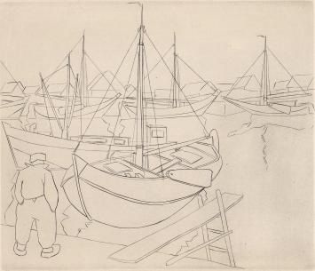 De Belgische graficus Léon Smets met een burijn gravure