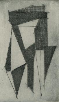 De Belgische etser Léon Smets met een grafisch kunstwerkje