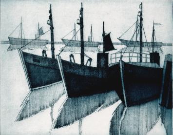 De Belgische etser Léon Smets met een grafisch kunstwerkje