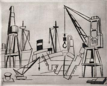 Kranen en boten in de haven