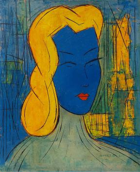 De Belgische kunstschilder Léon Smets met een schilderij