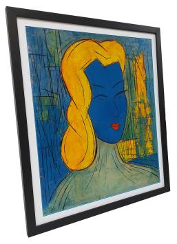 Blauwe dame met geel haar