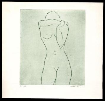 Staand naakt geëtst door Mechelse kunstenaar Léon Smets