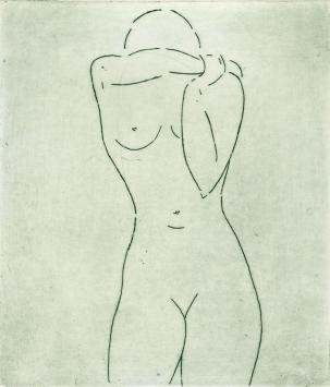 De Belgische etser Léon Smets met een grafisch kunstwerk