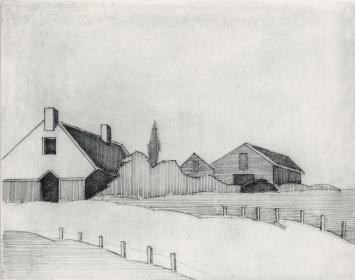 De Belgische etser Léon Smets met een grafisch kunstwerkje