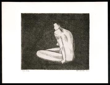 Naakt zittende dame, ets van L. Smets