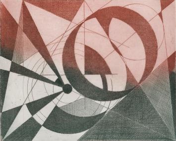 De Belgische etser Léon Smets met een grafisch kunstwerkje