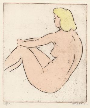 Een ets van Léon Smets, naakte vrouw