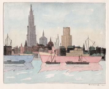 Zicht op de Antwerpse skyline aan de Schelde
