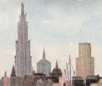 Zicht op de Antwerpse skyline met boten op de Schelde