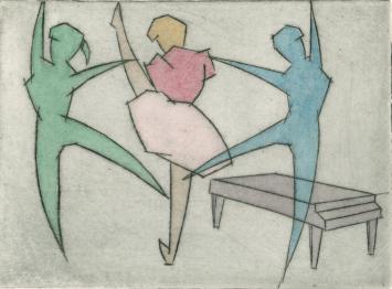 De Belgische etser Léon Smets met danseressen
