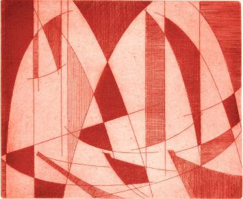 De Belgische etser Léon Smets met een grafisch kunstwerkje