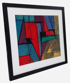 Abstract schilderij, rood blauwe en groene expressie