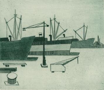 De Belgische etser Léon Smets met een grafisch kunstwerk