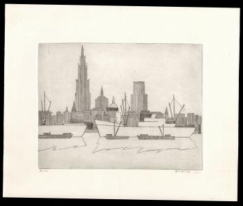 Schepen op de Schelde van de Belgische kunstenaar Léon Smets