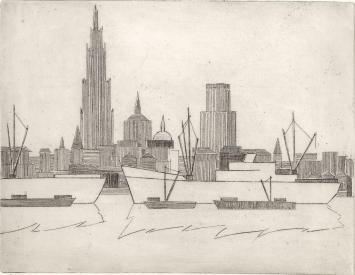 De Belgische etser Léon Smets met een kunstwerkje