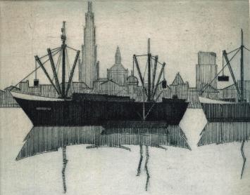 Mechelse kunstenaar L. Smets met een grafisch kunstwerk