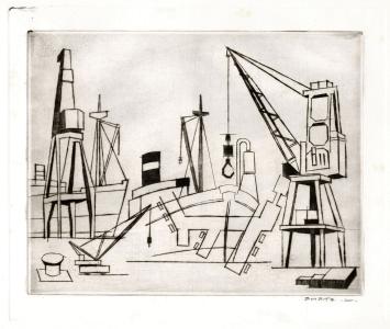 Een kleine ets van Léon Smets, de haven