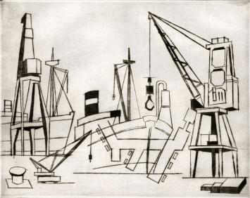 Kranen en boten in de haven