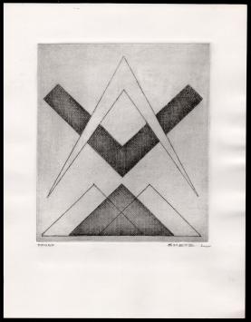 Abstract grafisch kunstwerk geëtst door Mechelse kunstenaar Léon Smets