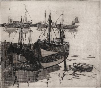 De Belgische etser Léon Smets met een grafisch kunstwerkje