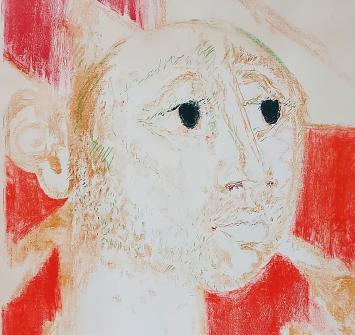 Roger Somville met een litho in kleur