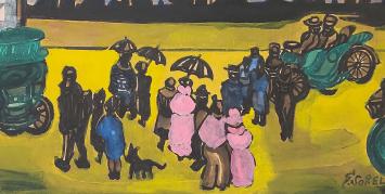 Autoshow geschilderd door Gustaaf Sorel