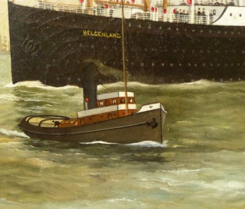 Stoomschip geschilderd door A.J. Jansen