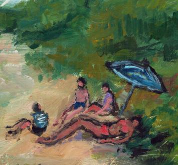 Klein speels kunstwerkje, mensen in de duinen