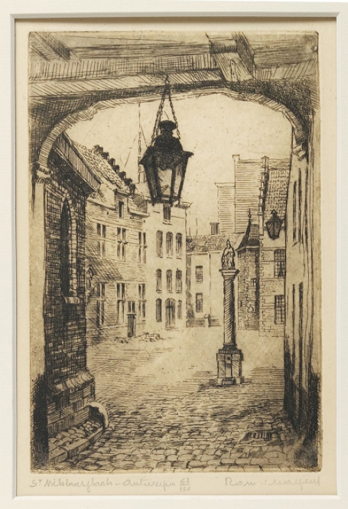 Belgische etser R. Malfliet met een ets