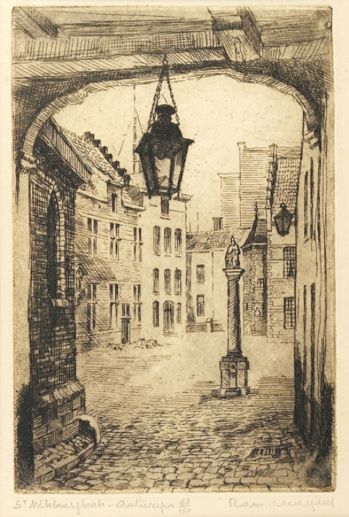 Genummerde ets van de Antwerpse St Niklaasplaats