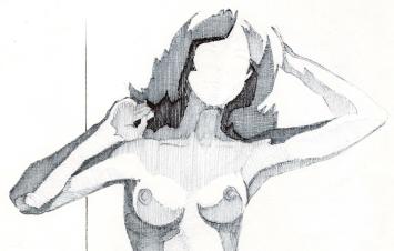 Schaduwtekening, naakte staande dame 04 04 1978