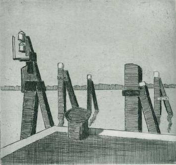 De Belgische etser Léon Smets met een grafisch kunstwerkje