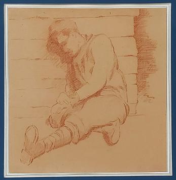 Belgische beeldhouwer Stan Peet met een potloodtekening