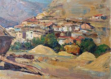 Georges (Joris) Steel  met een landschapsschilderij