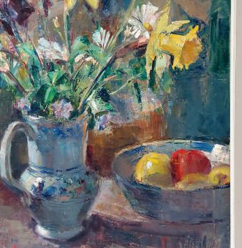 Een stilleven op canvas geschilderd