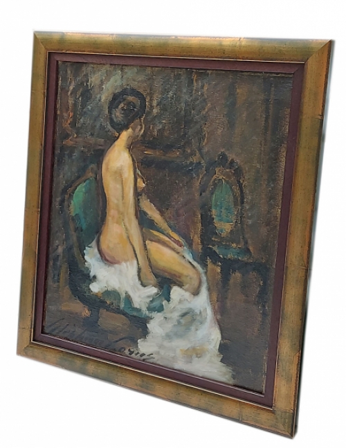 Stephan Gorus met een olieverfschilderij