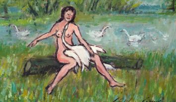 Schilderijtje naakt in het park van S. Gorus