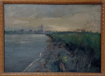 Romain Steppe met een schilderij op canvas