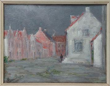 Romain Steppe met een schilderij van Sint Amands