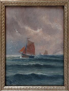 Romain Steppe met een schilderij op paneel