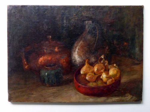 Jan Kagie Sr. met een schilderij op doek