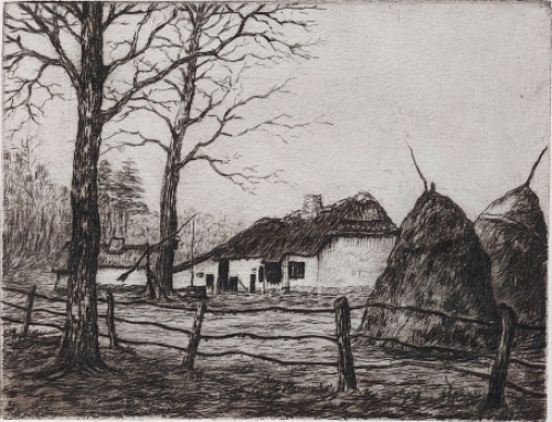 Jos Stokbroekx met een ets van Bokrijk