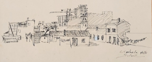 De Belgische kunstenaar Lucien Calus met een tekening