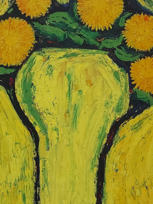 Lucien Calus  met een expressonistisch schilderij