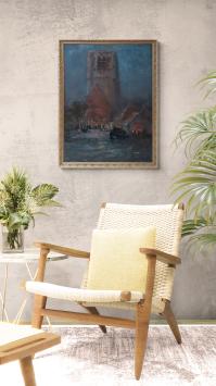 Mensen bij de kerk bij nacht