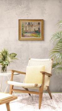 Het herenhuis met de bloementuin – Oil on board – Albert Geudens