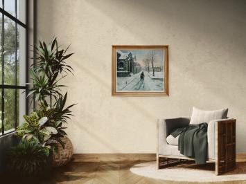 Voorzichtig op wandel in de sneeuw – Olie op paneel – Louis Van Hoorde