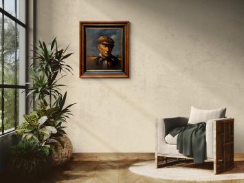 Krachtige karakter kop, de boer met pet en pijp